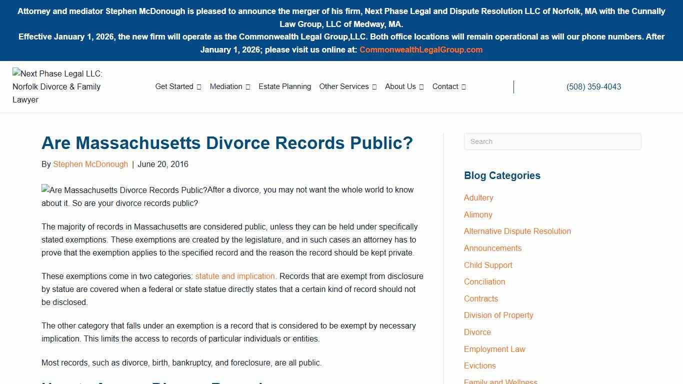 Are Massachusetts Divorce Records Public? - Next Phase Legal LLC: Norfolk Divorce & Family Lawyer